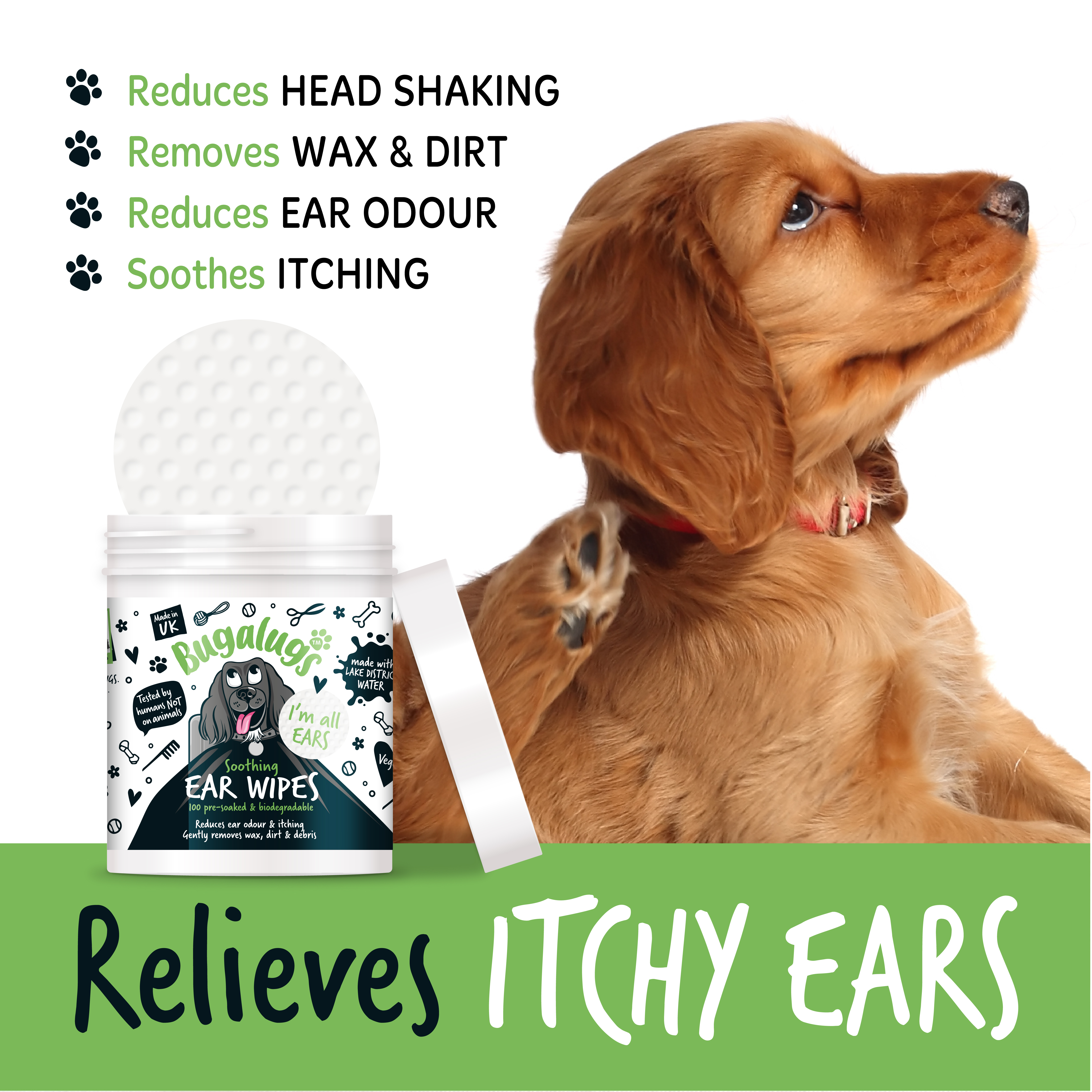 Bugalugs Soothing Ear Wipes (100 pre soaked Bio-Degradable Wipes)