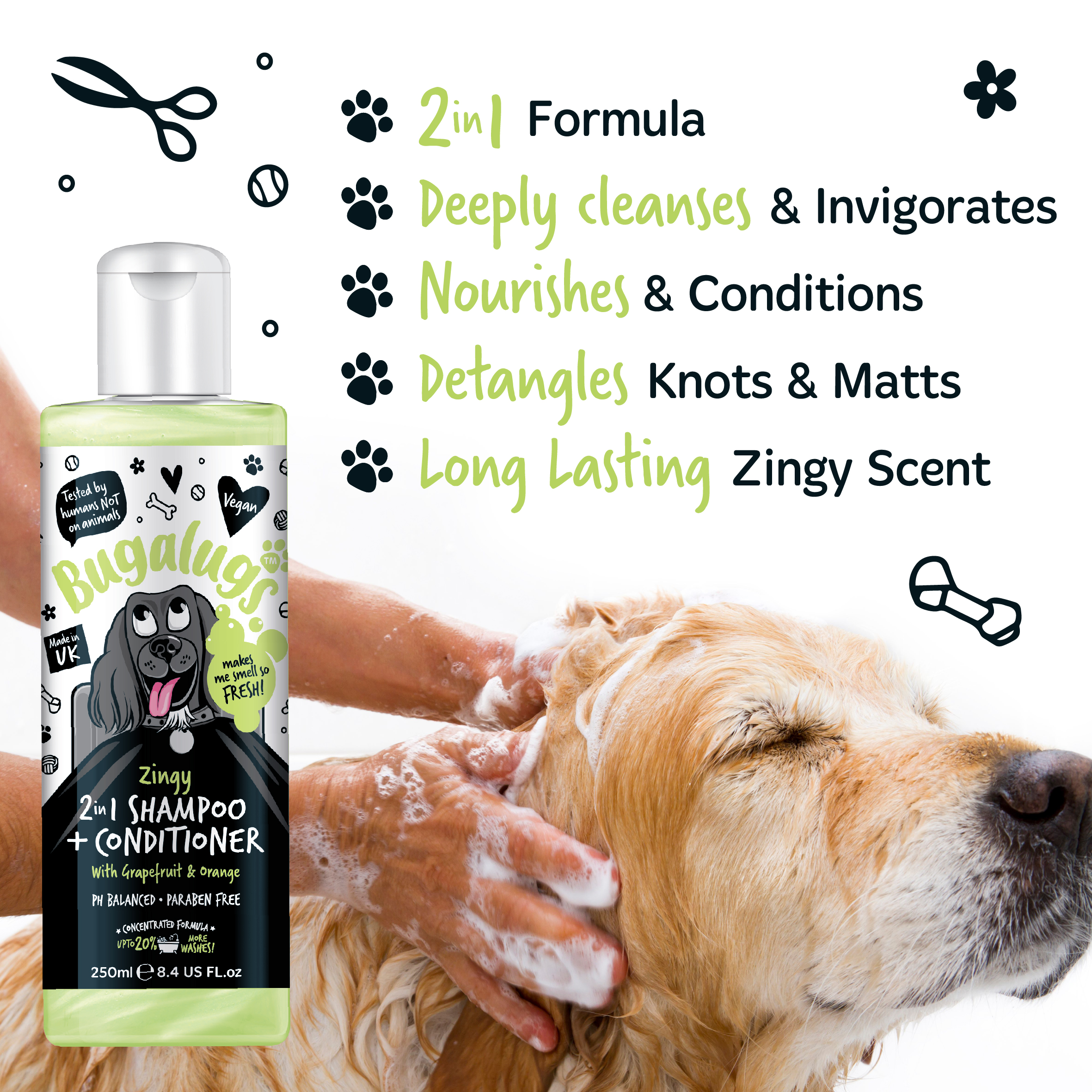 Bugalugs Zingy 2 in 1 Dog Shampoo & Conditioner 250ml