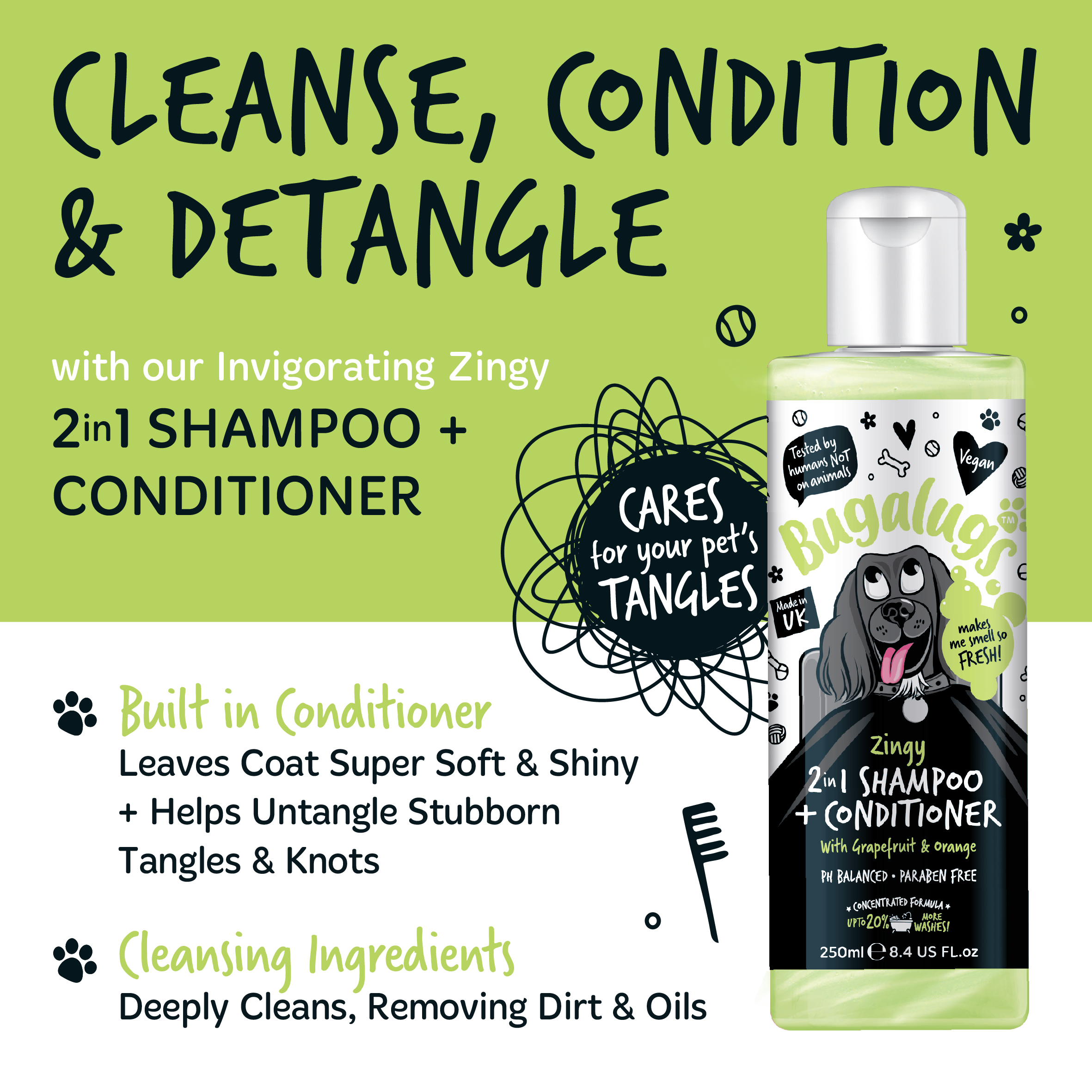 Bugalugs Zingy 2 in 1 Dog Shampoo & Conditioner 250ml