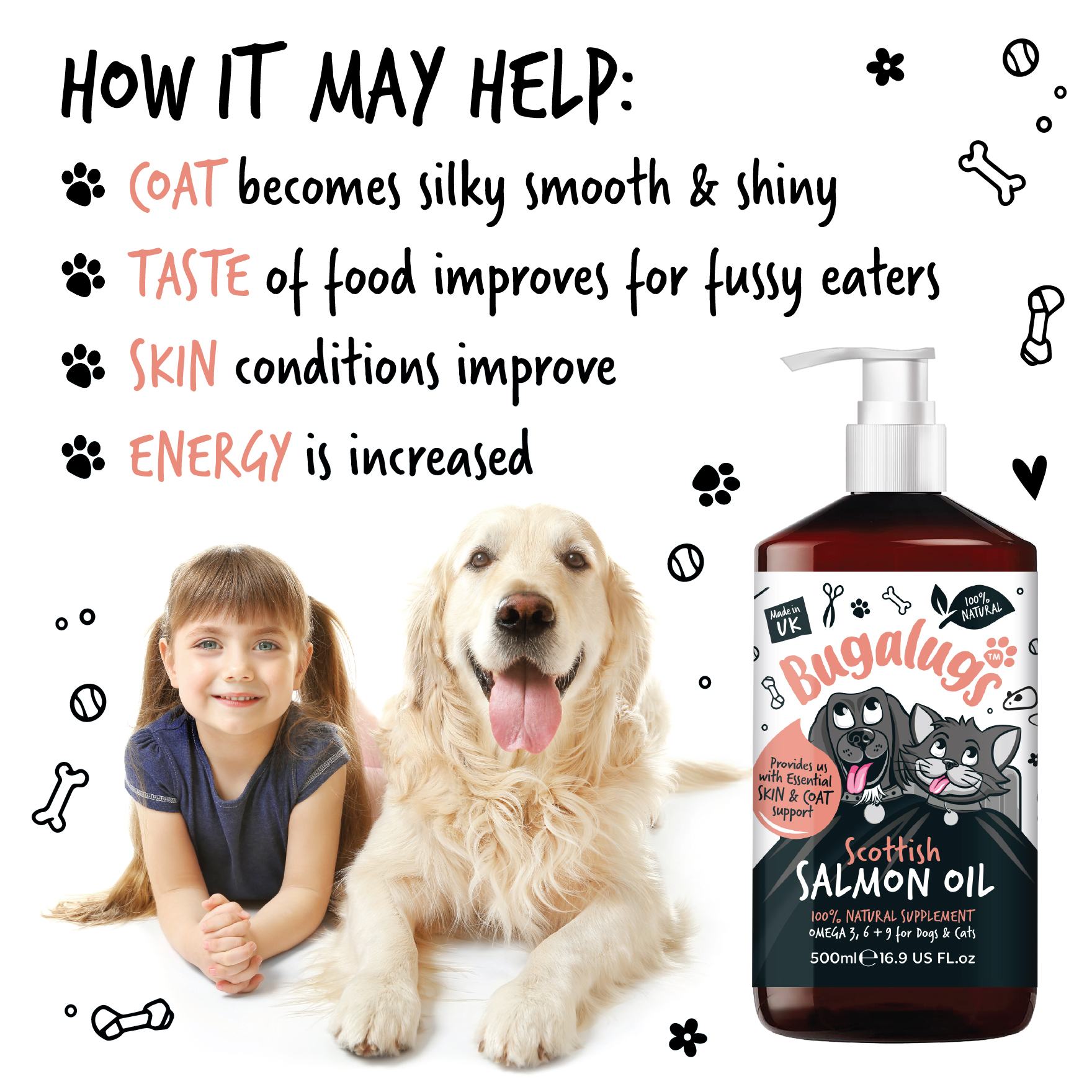 Bugalugs Scottish Salmon Oil 500ml for Dogs & Cats