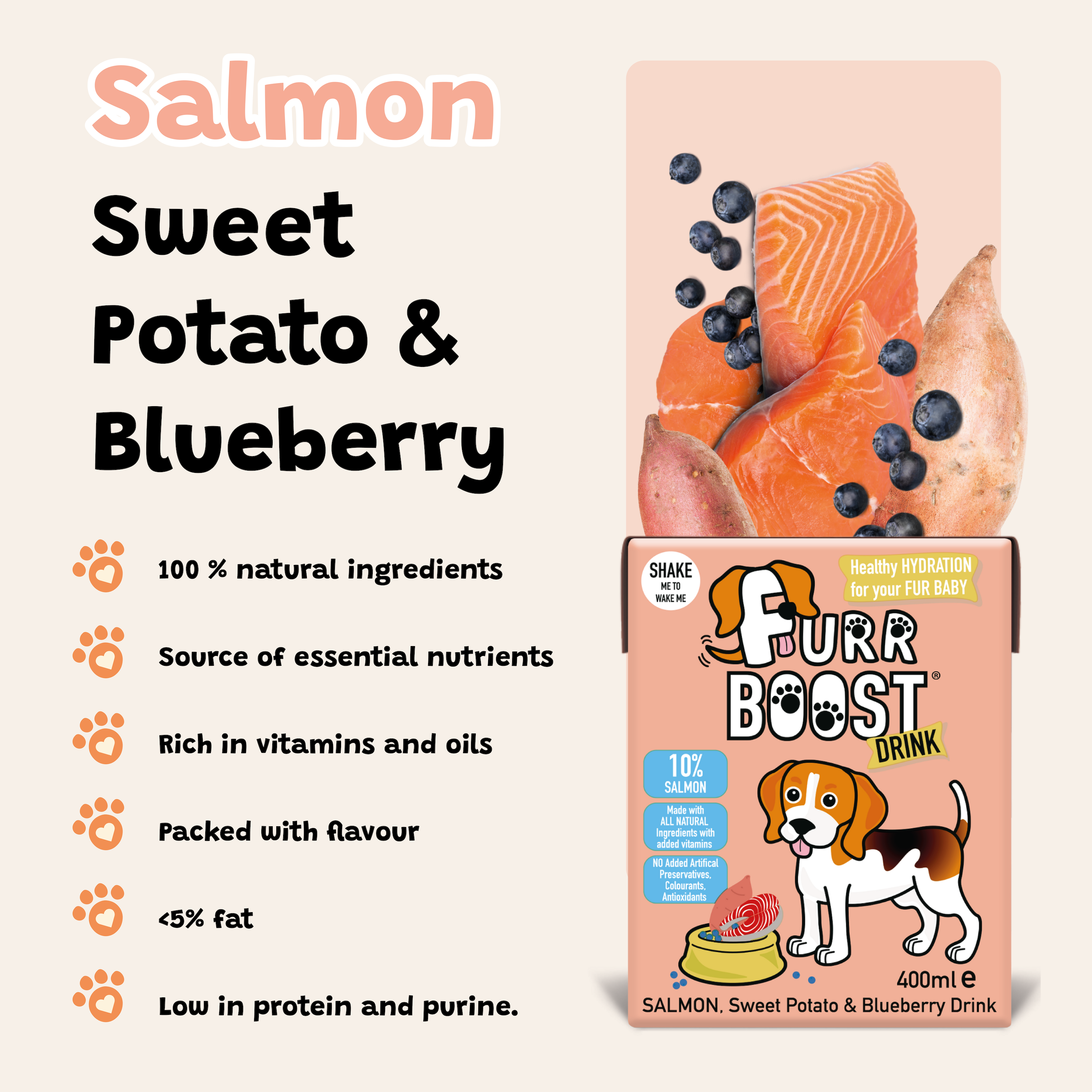 Furr Boost, Salmon, Sweet Potato and Blueberry Dog Drink 400ml