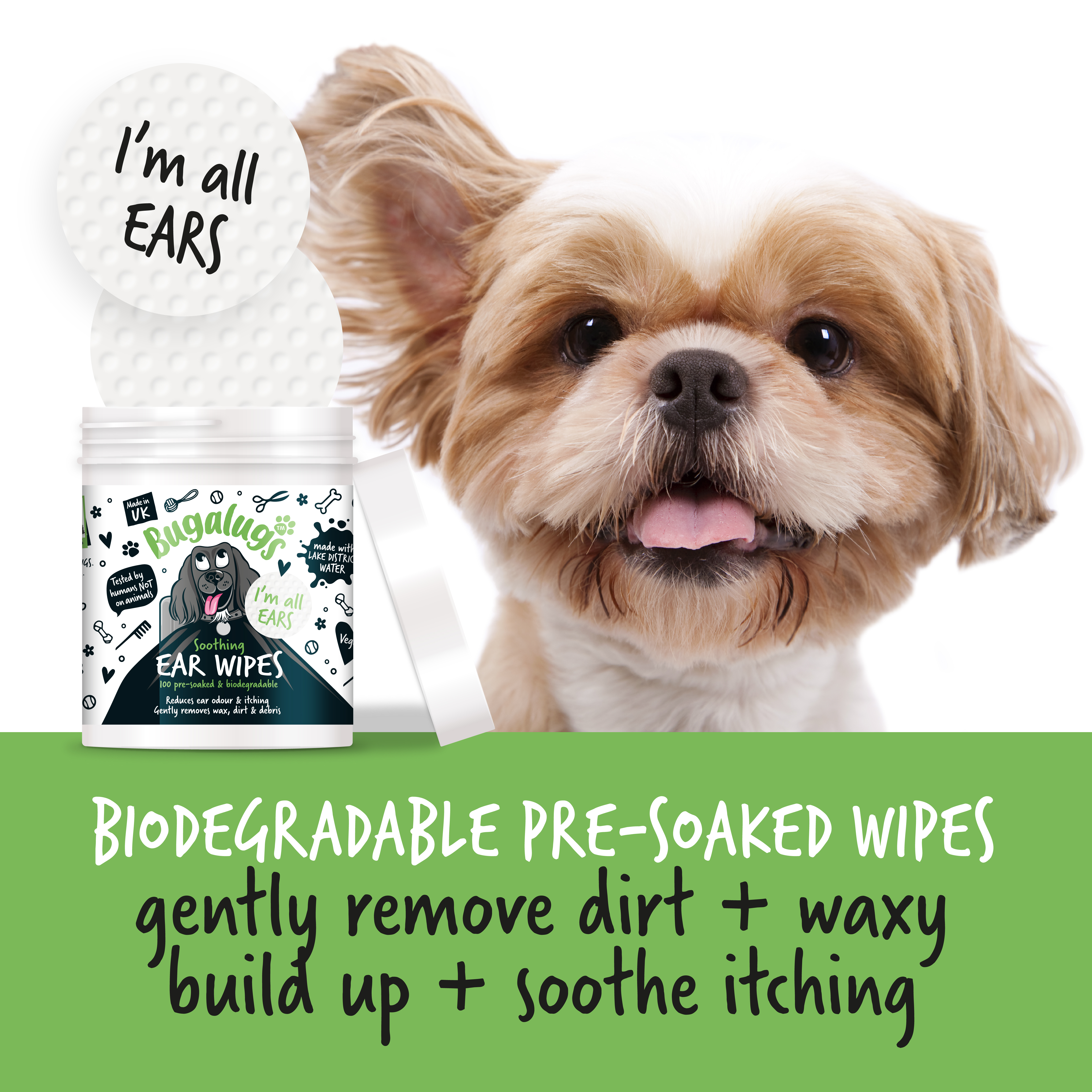 Bugalugs Soothing Ear Wipes (100 pre soaked Bio-Degradable Wipes)