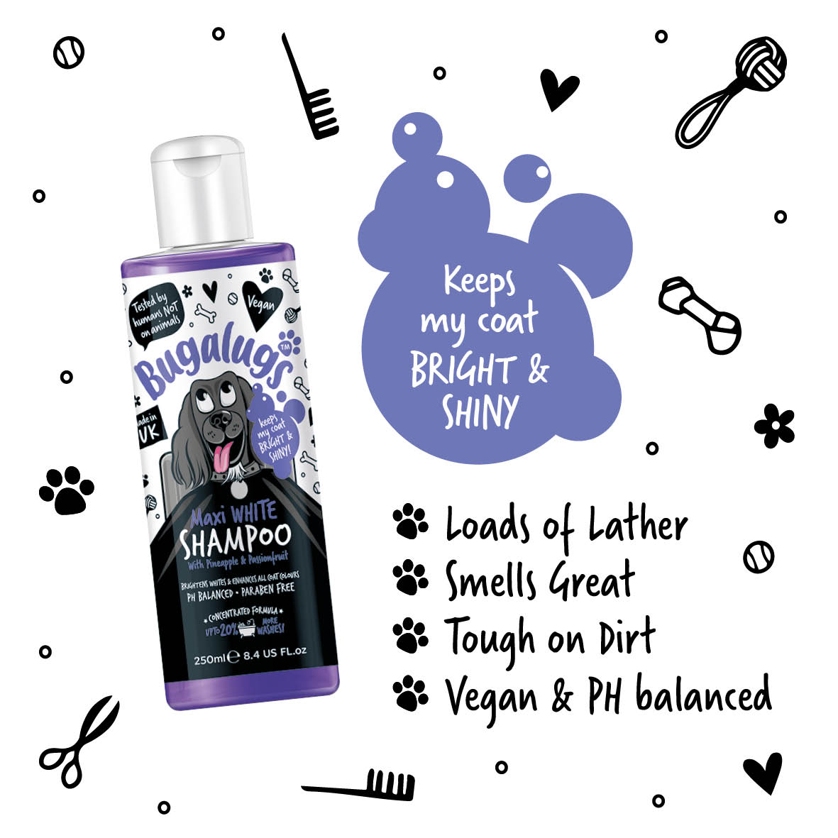 Bugalugs Maxi White Whitening Dog Shampoo 250ml