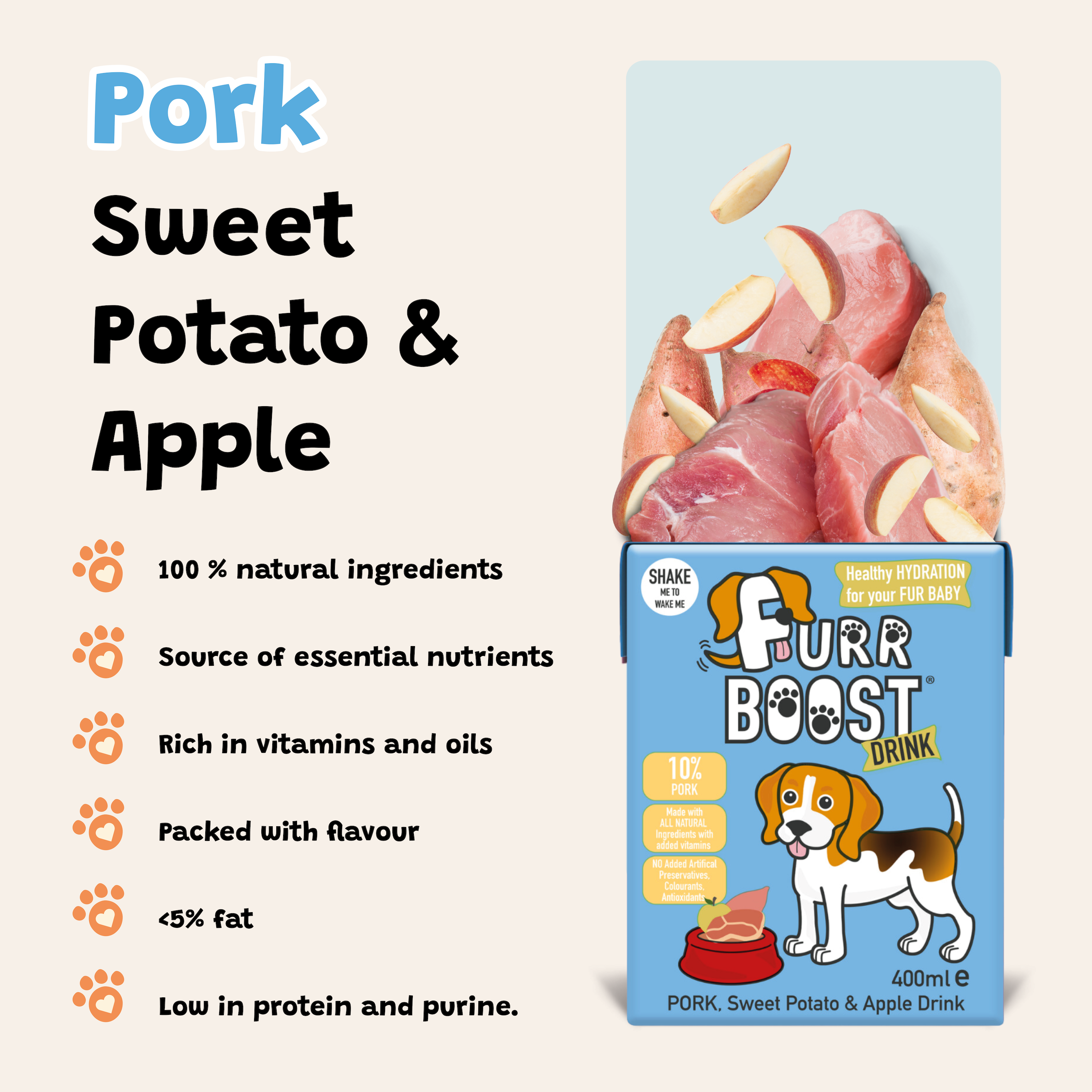 Furr Boost, Pork, Sweet Potato and Apple Dog Drink 400ml
