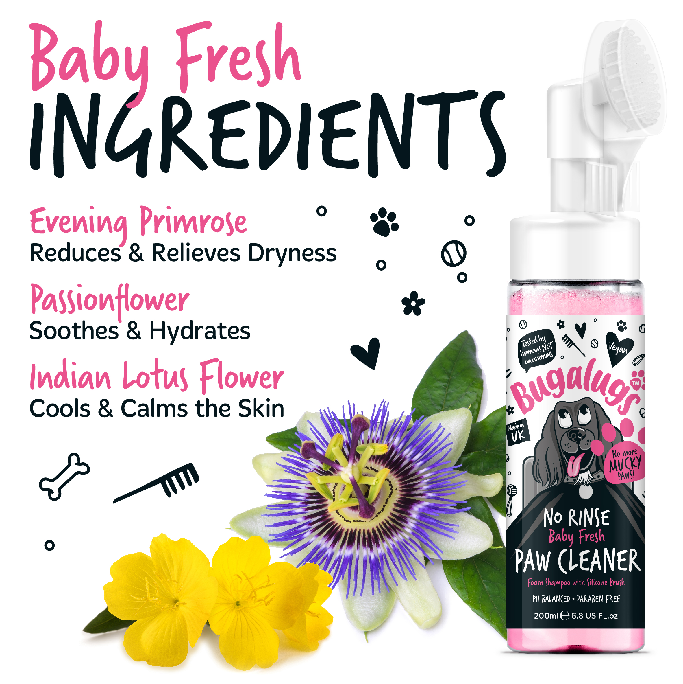Bugalugs No Rinse Paw Cleaner Foam Shampoo 200ml - Baby Fresh