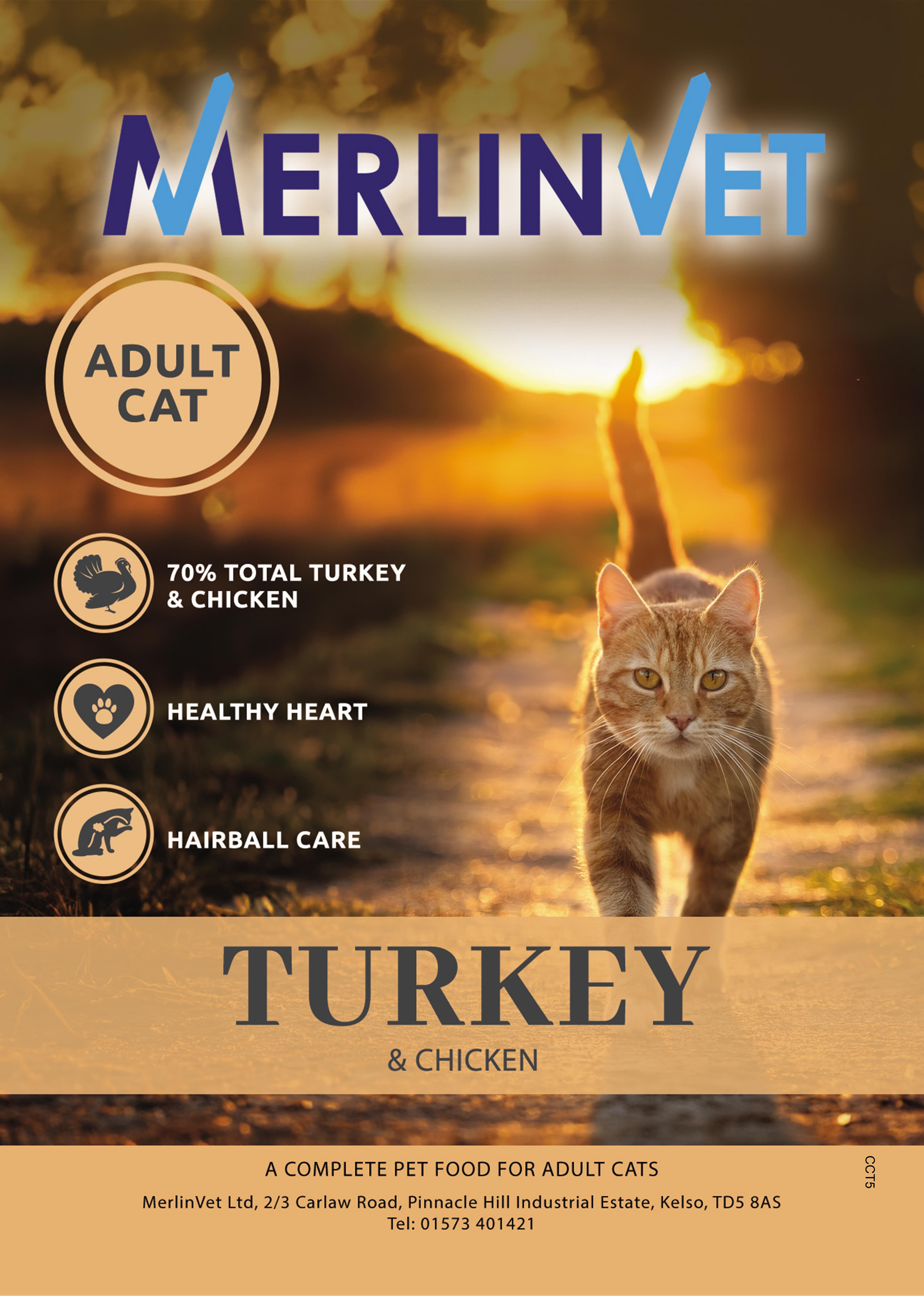 MerlinVet Premium Turkey and Chicken Cat Food - ADULT