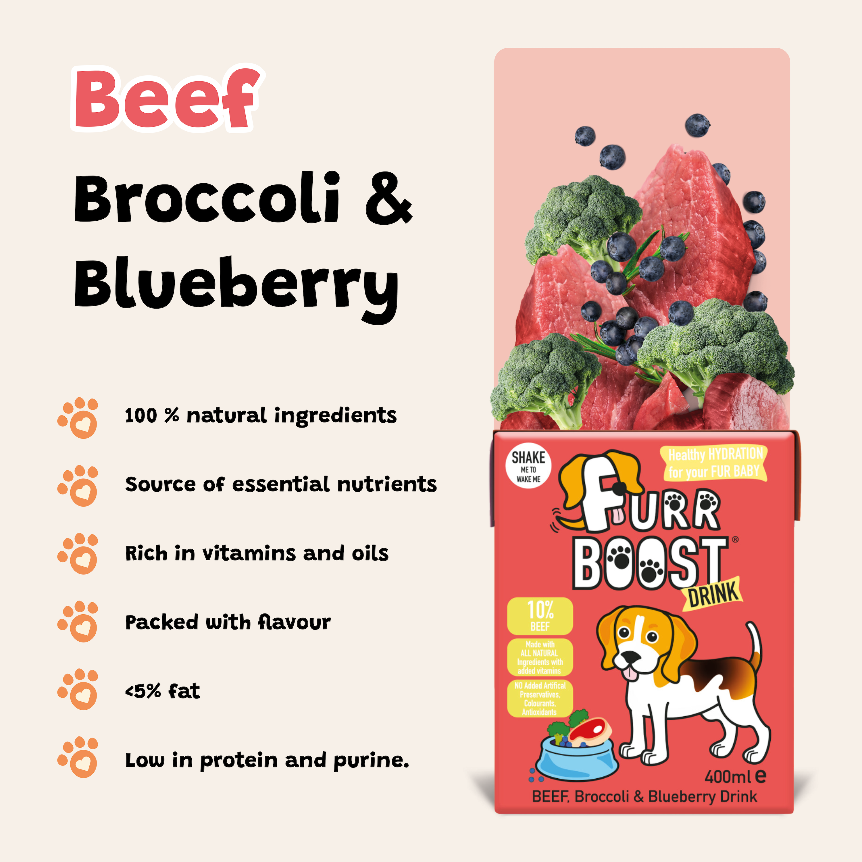 Furr Boost, Beef, Broccoli and Blueberry Dog Drink 400ml