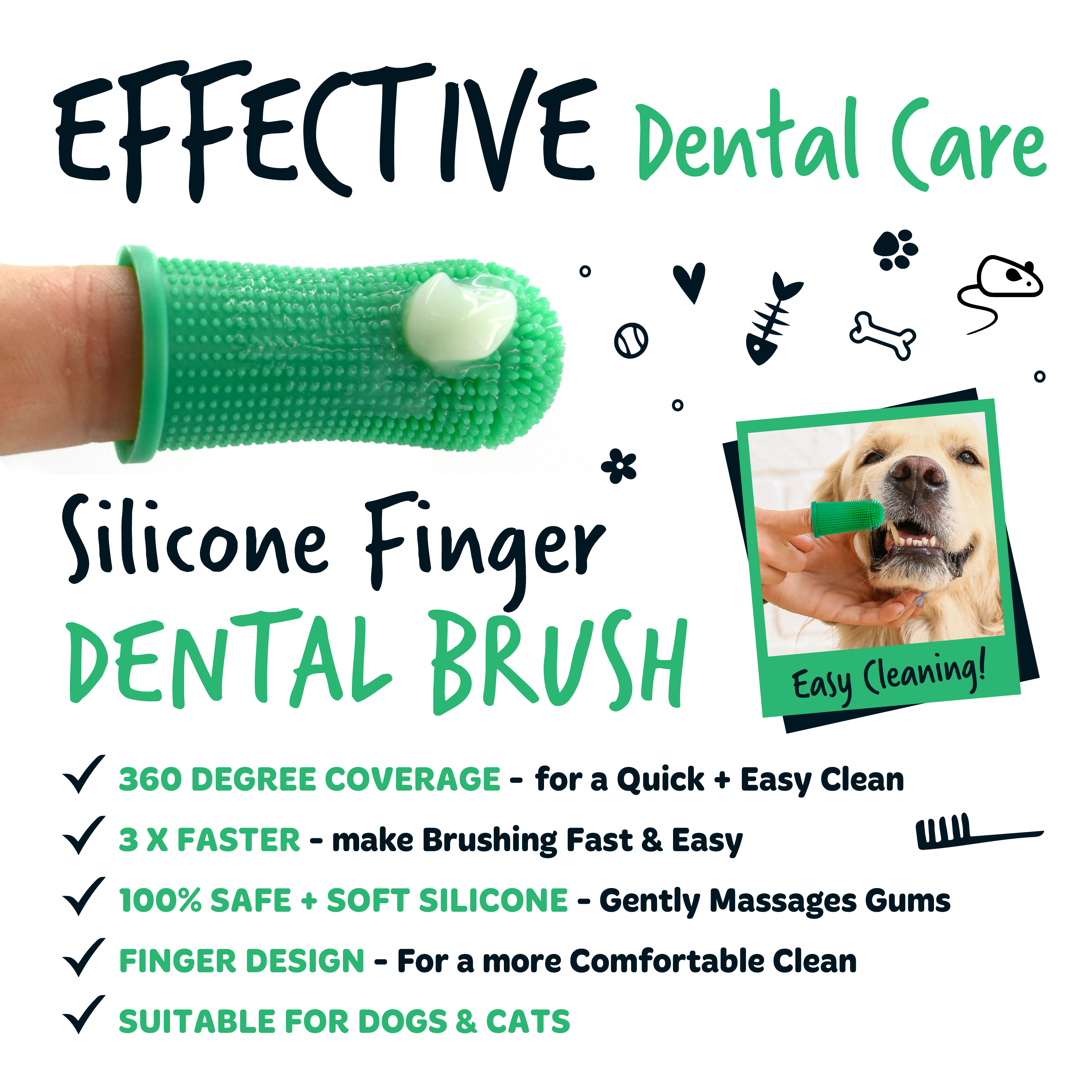Bugalugs Silicone Finger Pet Toothbrush For Dogs & Cats