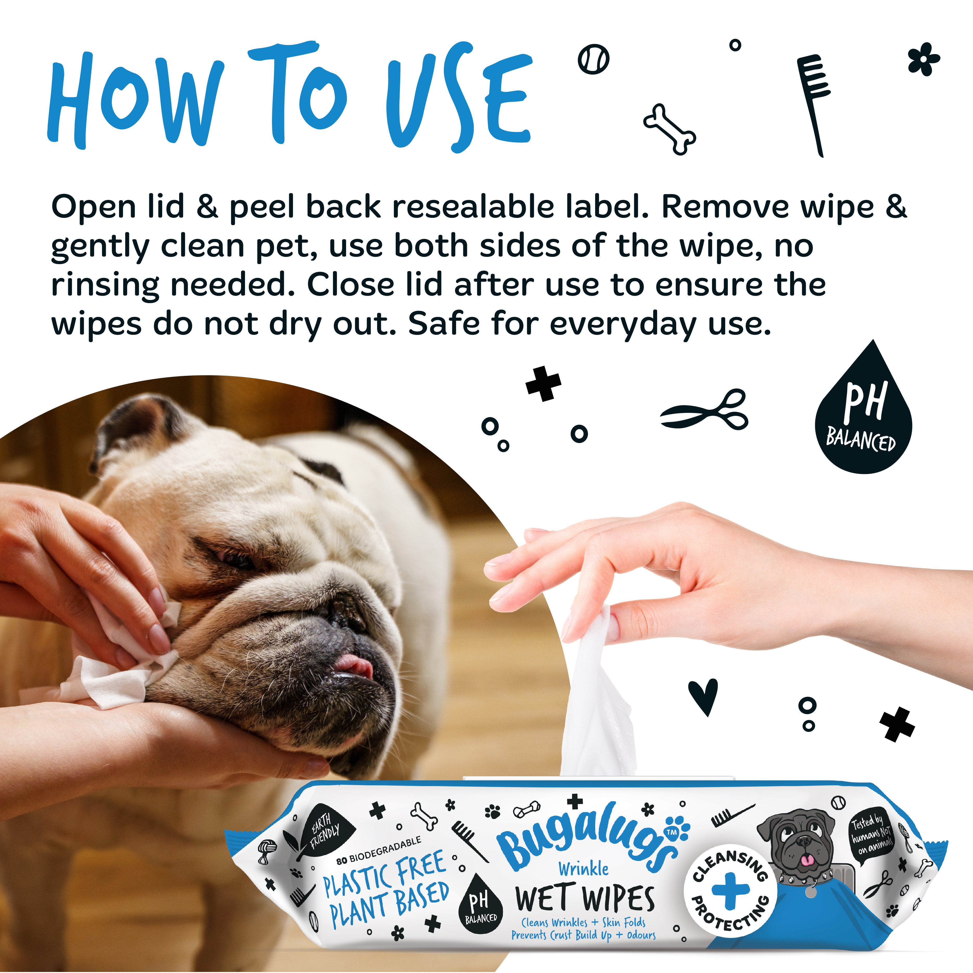 Bugalugs Wrinkle Biodegradable Pet Wipes