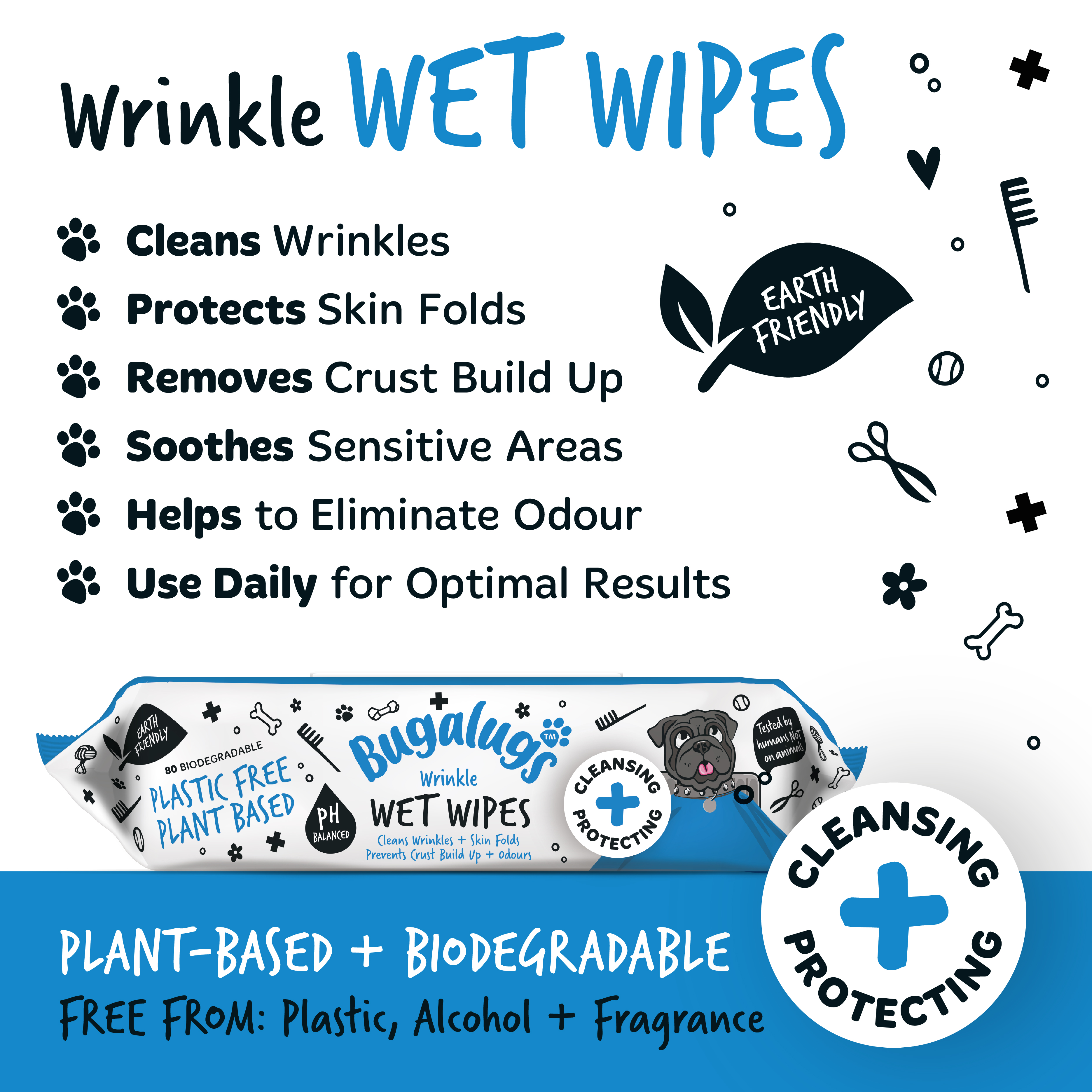 Bugalugs Wrinkle Biodegradable Pet Wipes