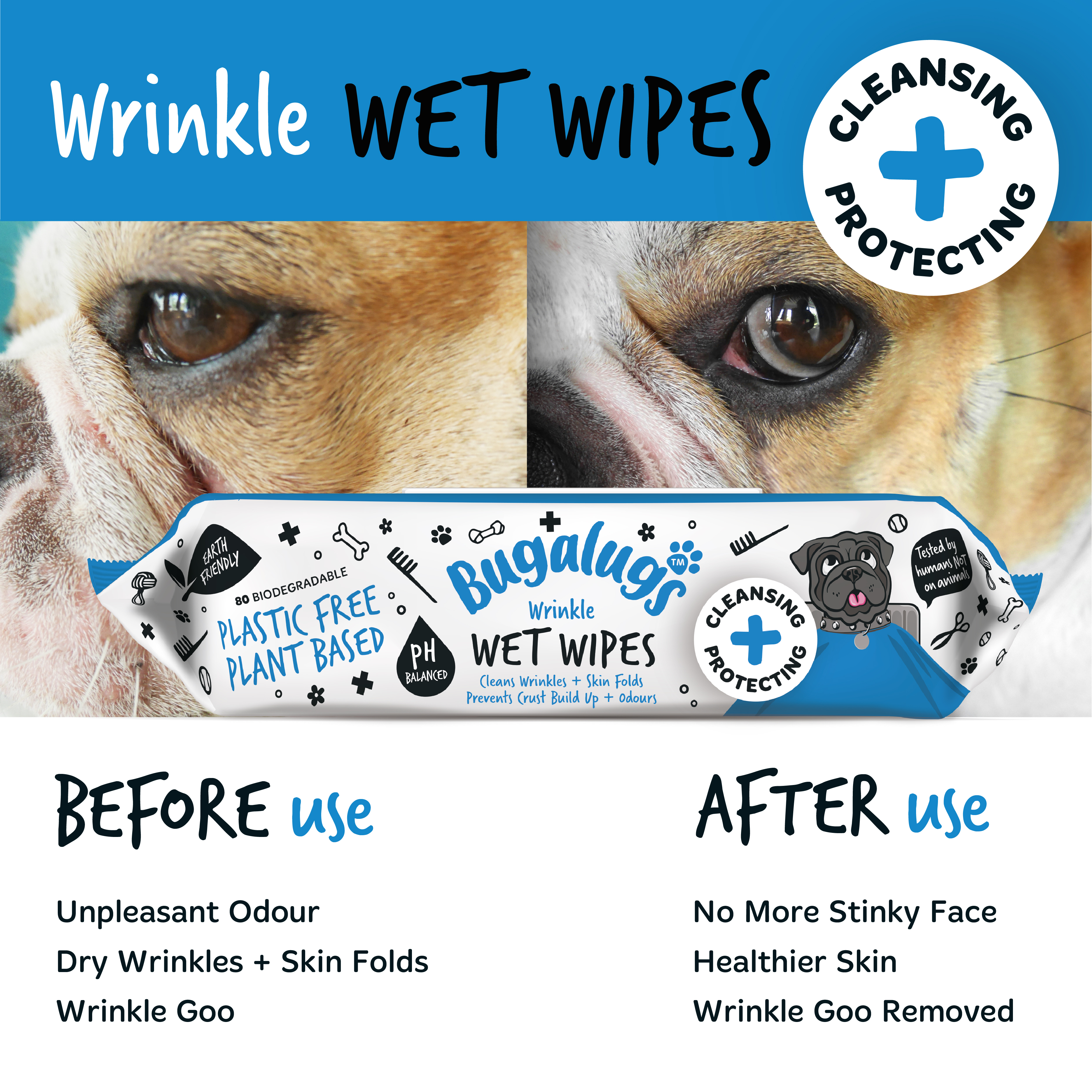 Bugalugs Wrinkle Biodegradable Pet Wipes