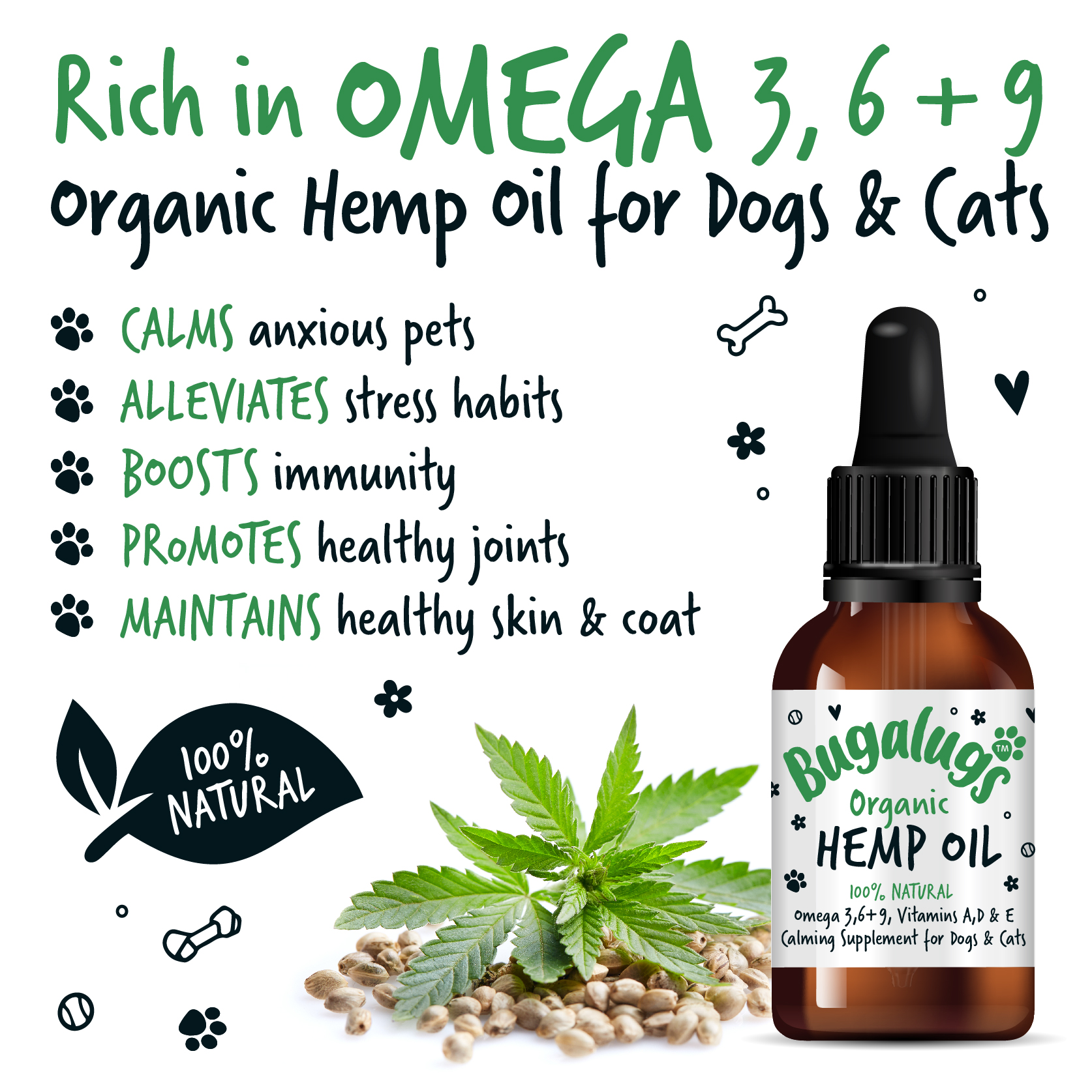 Bugalugs Organic Hemp Oil 50ml for Dogs & Cats
