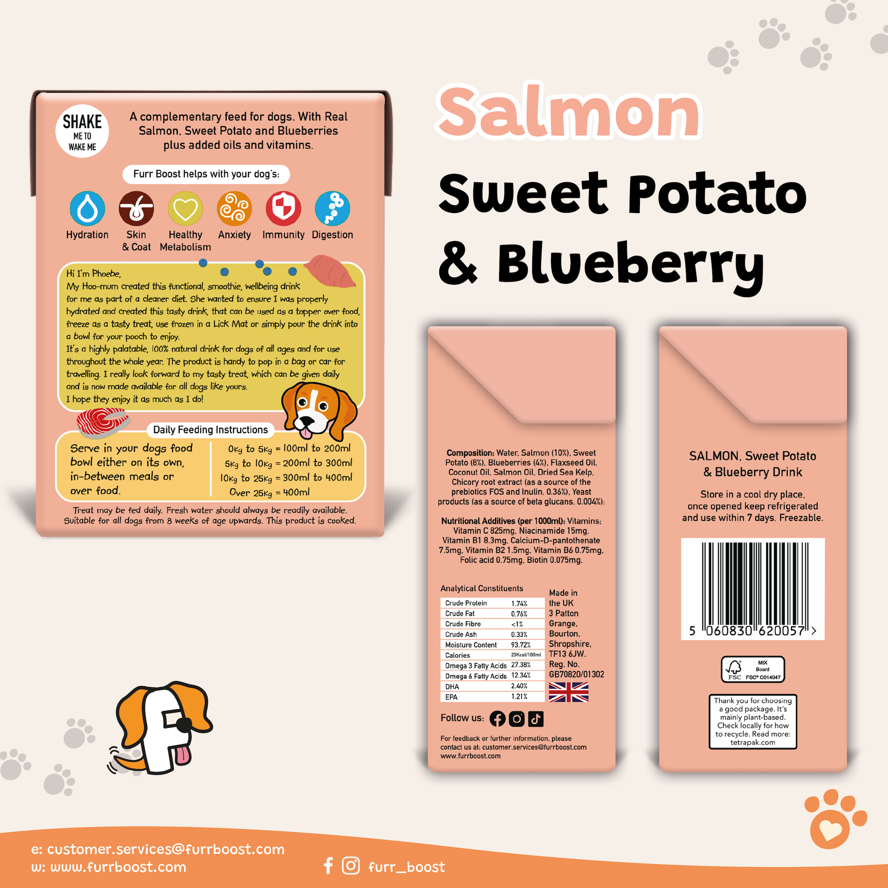 Furr Boost, Salmon, Sweet Potato and Blueberry Dog Drink 400ml