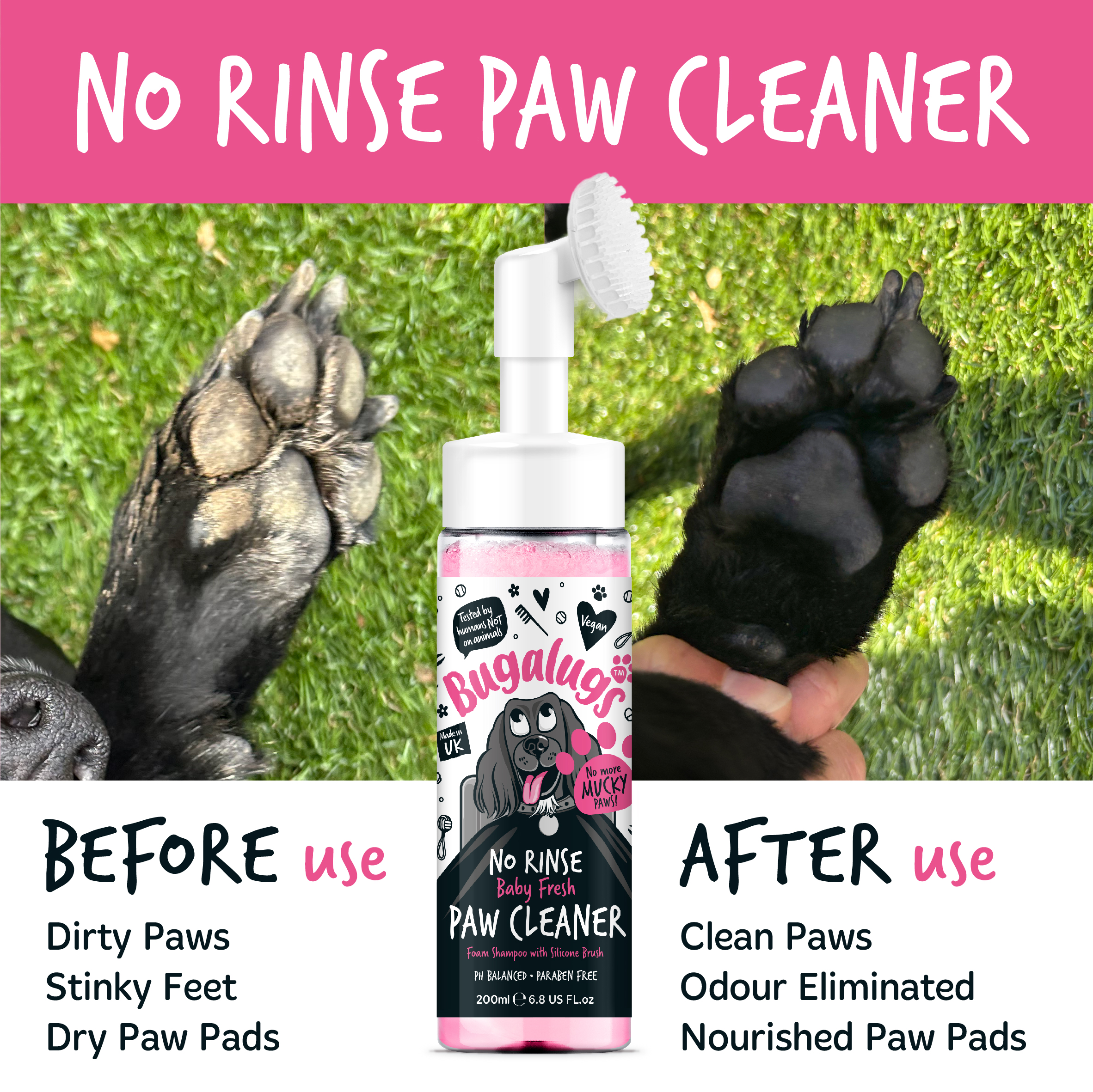 Bugalugs No Rinse Paw Cleaner Foam Shampoo 200ml - Baby Fresh